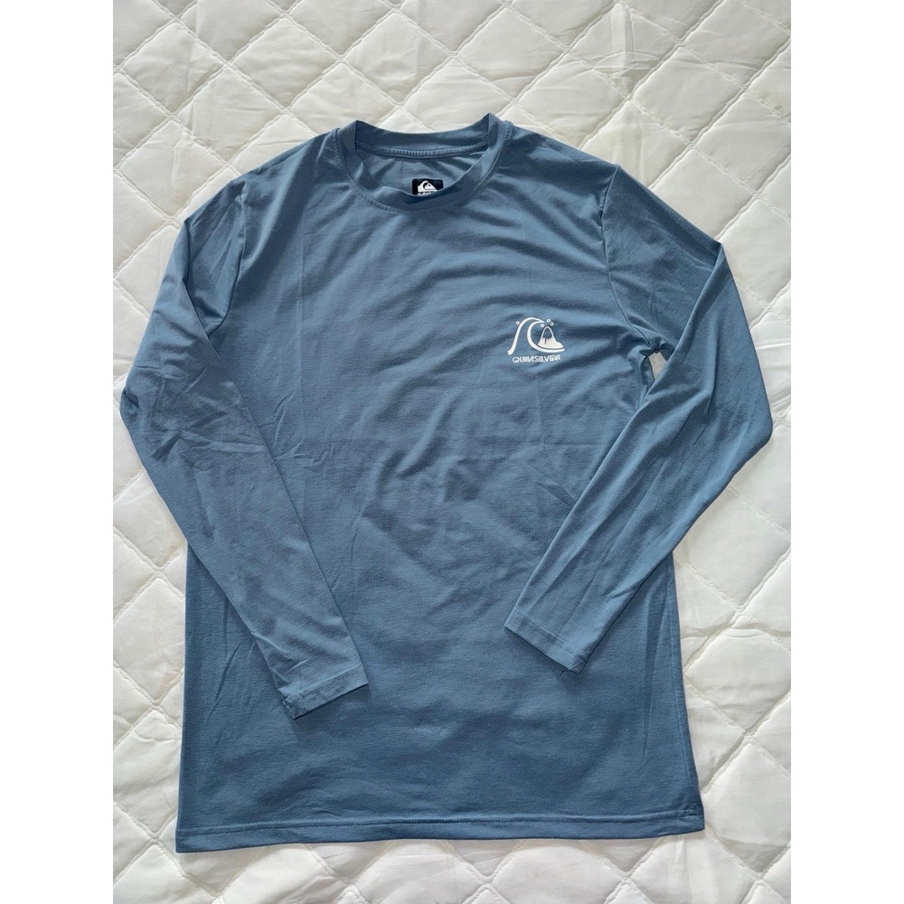 Quiksilver T-Shirt Mens Blue Long Sleeve Spellout Premium Fit‎ Wave Logo Size S